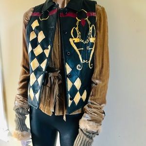 HAND PAINTED Black leather vest